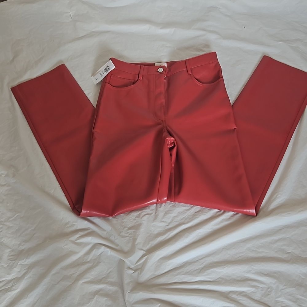 Aritzia Wilfred Straight-Leg Leather Pants in Red
